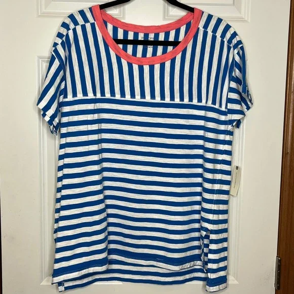 Anthropologie Pilcro Jordyn Stripe Slub Tee NWT Oversize Blue White MEDIUM NEW - Picture 3 of 14